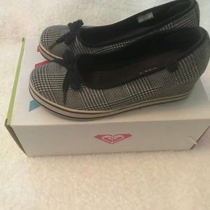 Roxy Black Plaid Wedge Slip On Shoes/Sneakers